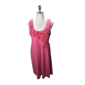 Garnet Hill Dress Women's Size Medium Pink Sleeveless Floral 100% Cotton